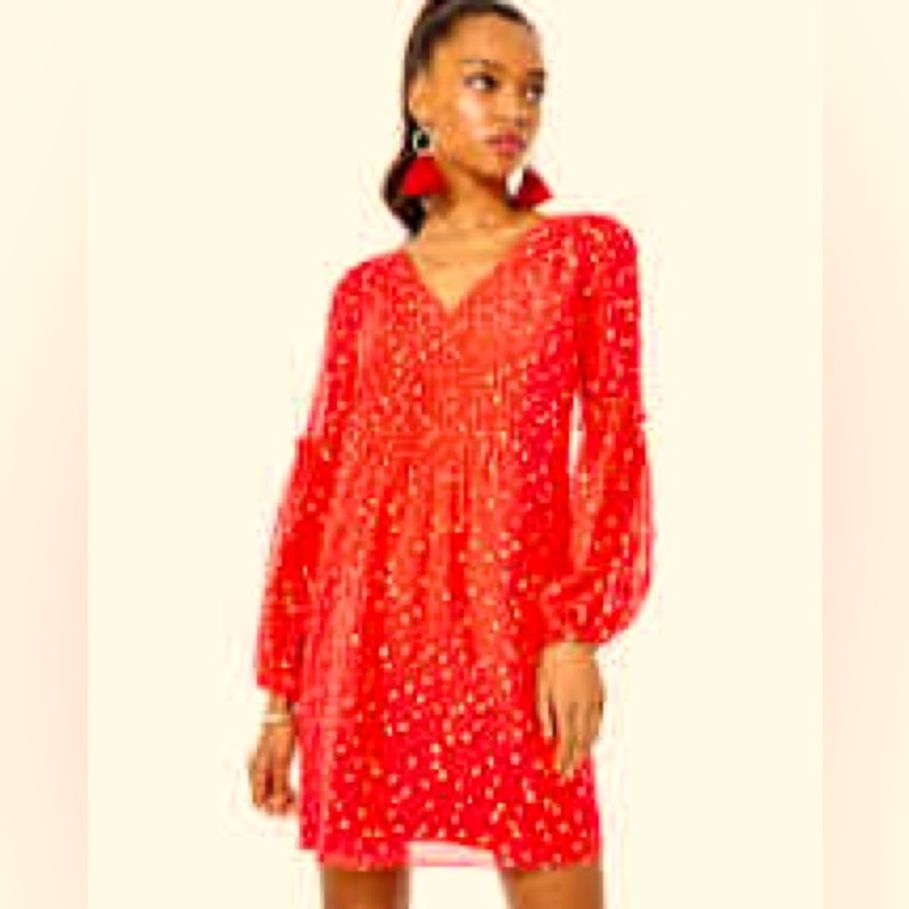 NWT $130 Lilly Pulitzer Cleme Silk Dress Ruby Red, Size 6